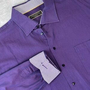 Jack Lipson Men's Dress Shirt Size 17.5L Purple Solid Long Sleeve 100% Cotton